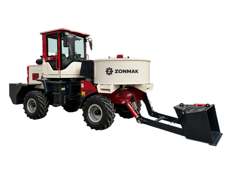 Pan mixer, loading arm extended